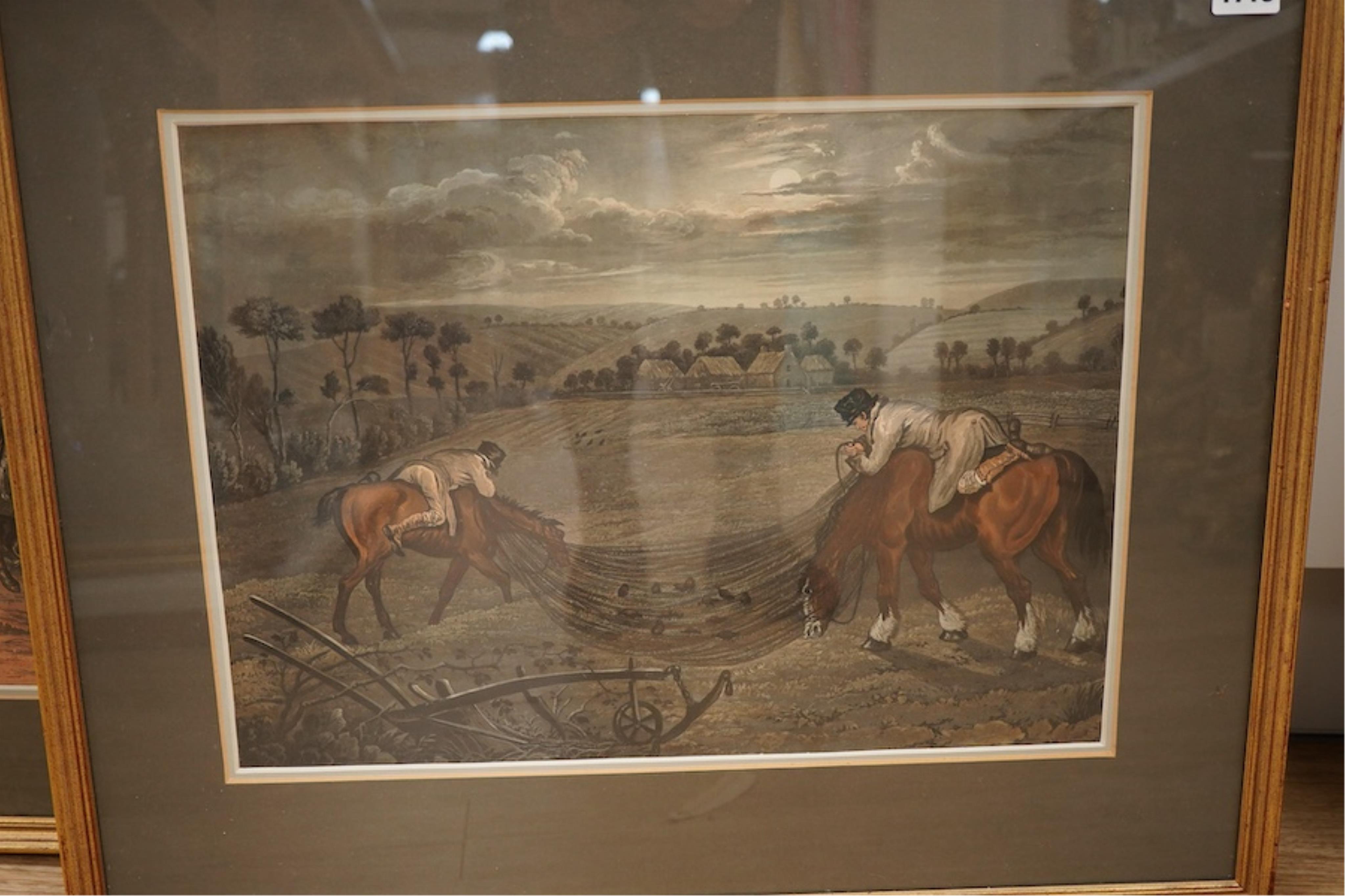 After C. Blake, a set of four aquatints, to include ‘A Poachers Progress’ and ‘Stalking for Partridges’, unsigned, 32 x 44cm